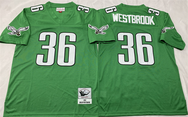 Men's Kelly Green Philadelphia Eagles #36 Brian Westbrook Throwback Stitched Football Jersey